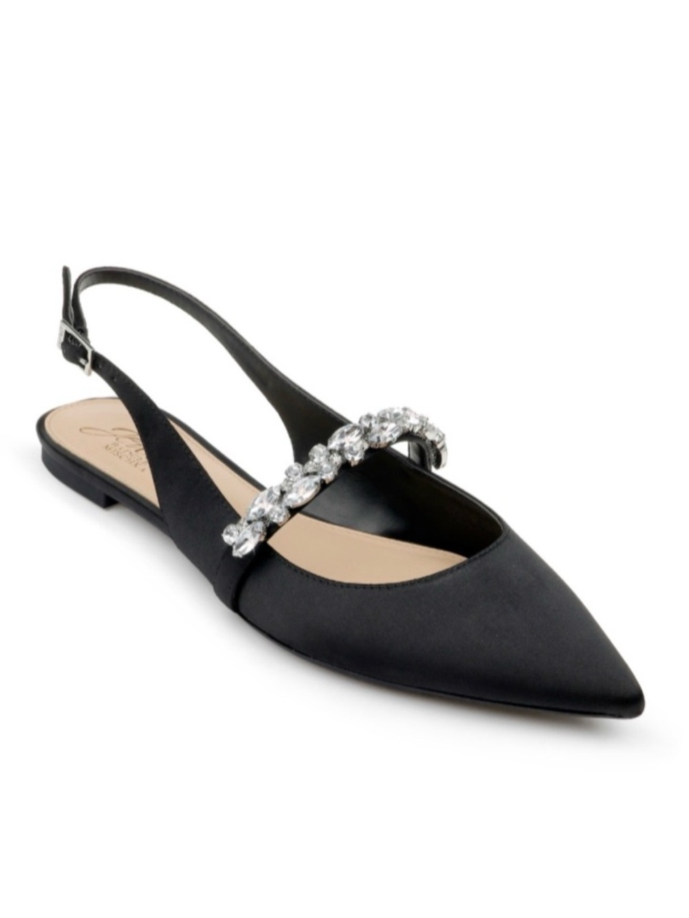 Black Embellished Slingback Pointed-Toe Flat
